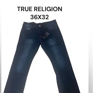NEW True Religion Geno Jeans Mens 36x32 Blue Denim Pants Relaxed Slim Casual